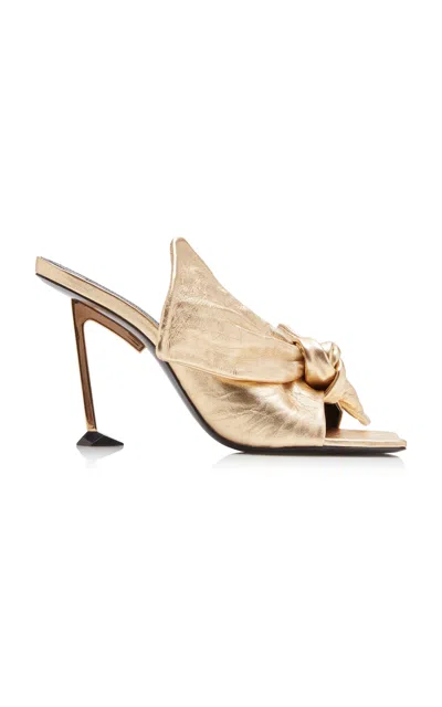 Givenchy Boudoir Bow Leather Mules In Gold