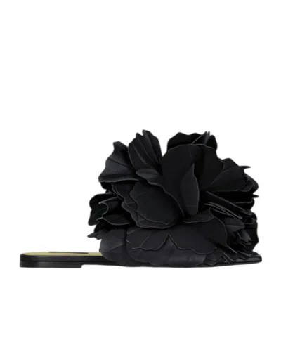 Givenchy Boudoir Flat Mules In Leather With Rose Petals In Black