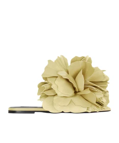 Givenchy Boudoir Flat Mules In Leather With Rose Petals In Light Yellow