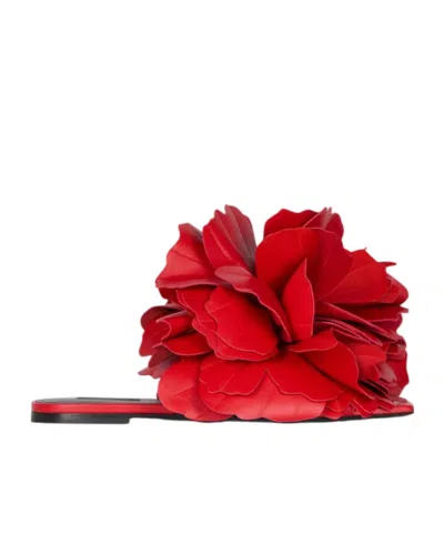 Givenchy Boudoir Flat Mules In Leather With Rose Petals In Red