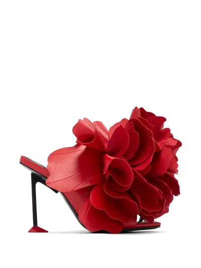 Givenchy Women's Boudoir Heeled Mules In Leather With Petals In Red