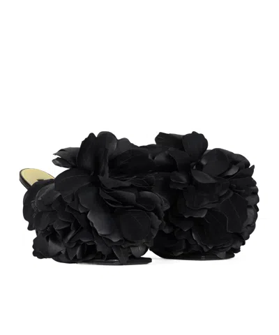 Givenchy Boudoir Heeled Mules In Leather With Rose Petals In Black