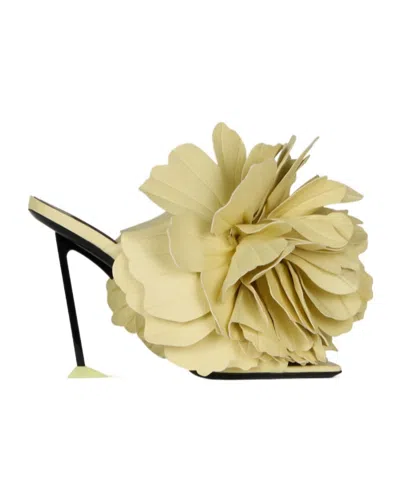 Givenchy Boudoir Heeled Mules In Leather With Rose Petals In Light Yellow