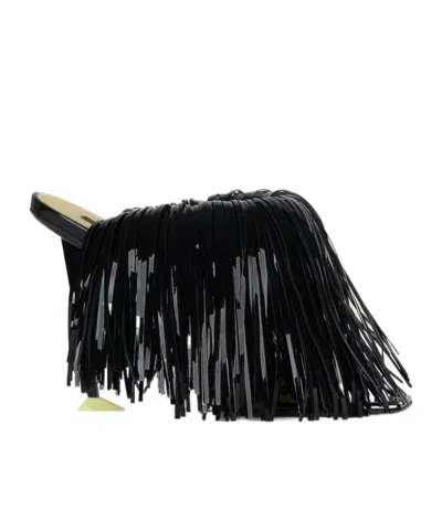 Givenchy Boudoir Heeled Mules In Patent Leather With Fringes In Black