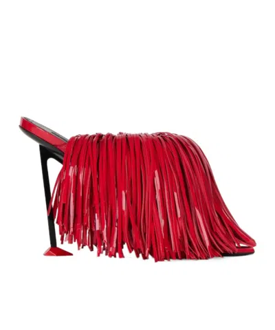 Givenchy Boudoir Heeled Mules In Patent Leather With Fringes In Cinnabar