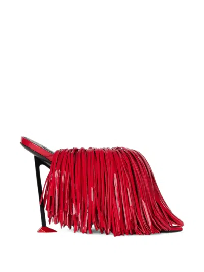 Givenchy Boudoir Heeled Mules In Patent Leather With Fringes In Rot