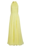 Givenchy Bow Back Pleated Silk Chiffon Gown In Yellow