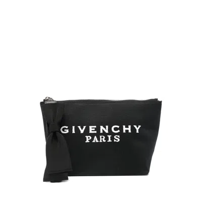 Givenchy Bow-detailed Logo Clutch Bag In Black