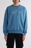 Givenchy Boxy Fit Cotton Floral Logo Graphic Sweatshirt In Steel Blue