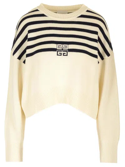 Givenchy Boxy Fit Cotton Sweater Knitwear White In Beige