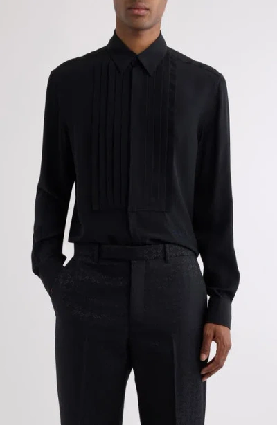 GIVENCHY GIVENCHY BOXY FIT PLEATED PLASTRON SILK BUTTON-UP SHIRT