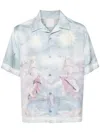 Givenchy Boxy Fit Printed Shirt In Silk In Blue