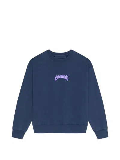 Givenchy Boxy Fit Sweatshirt In Fleece With Reflective Artwork In Blue