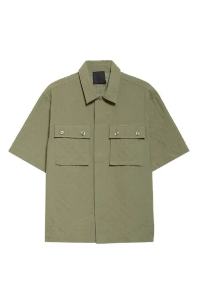Givenchy Boxy Monogram 72 Embossed Short Sleeve Button-up Shirt In Khaki