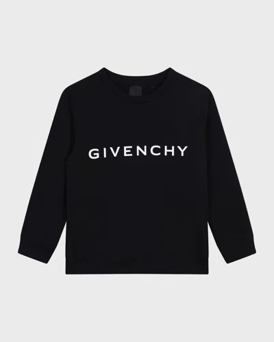Givenchy Kids' Black Crewneck Sweatshirt With Contrasting Logo Print In Cotton Blend Boy
