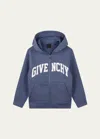 Givenchy Kids' Boy's Curved Logo-print Hoodie In 81a-blue