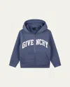 Givenchy Boy's Curved Logo-print Hoodie In Blue