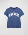 Givenchy Boy's Curved Logo-print T-shirt In Blue