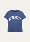 Givenchy Boy's Curved Logo-print T-shirt In Blue