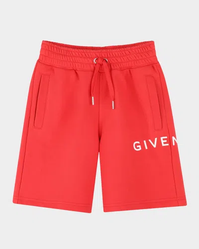 Givenchy Kids' Boy's Fleece Logo-print Shorts In Red
