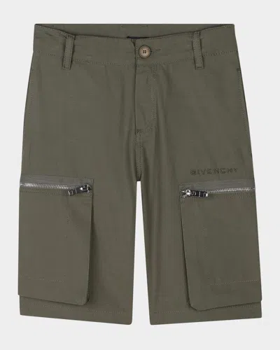Givenchy Kids' Boy's Logo Embroidered Bermuda Shorts In Green