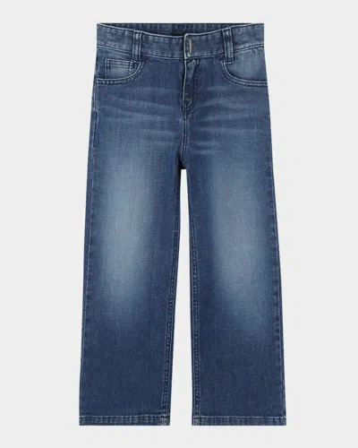 GIVENCHY BOY'S LOGO EMBROIDERED DENIM TROUSERS