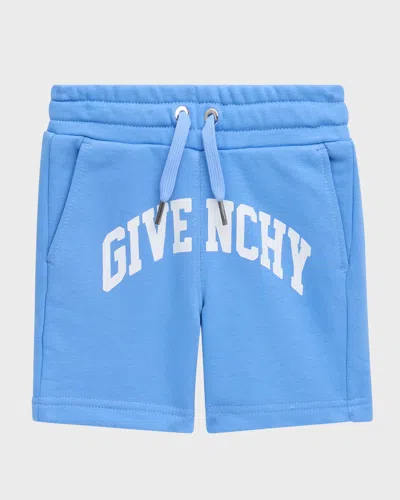 Givenchy Kids' Boy's Logo-print Fleece Shorts In Blue