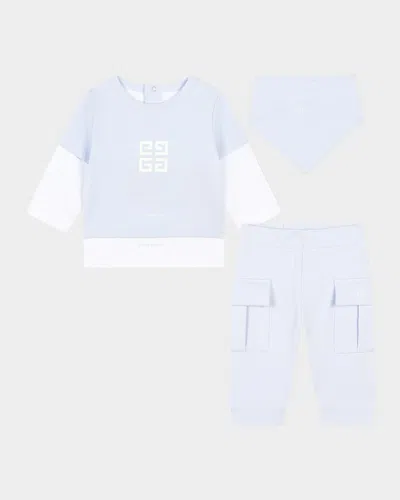 Givenchy Kids' Boy's Logo-print Three-piece Set In Pale Blue