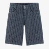 Givenchy Boys Blue Jacquard Denim 4g Shorts In Blue