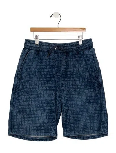 Pre-owned Givenchy Kids' Boys Branded Pattern Printed Shorts W/tags In Blue