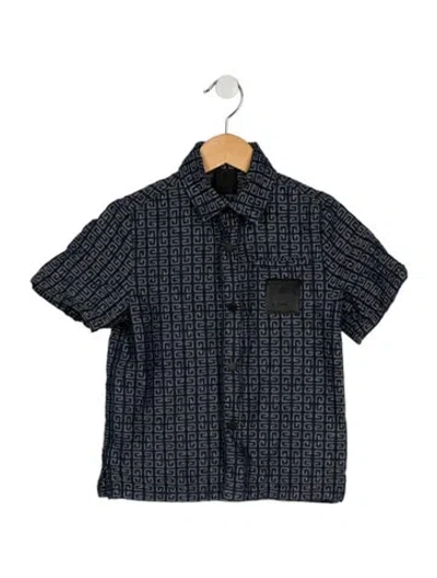 Pre-owned Givenchy Babies' Boys Short Sleeve Logo Print Denim Shirt In Blue