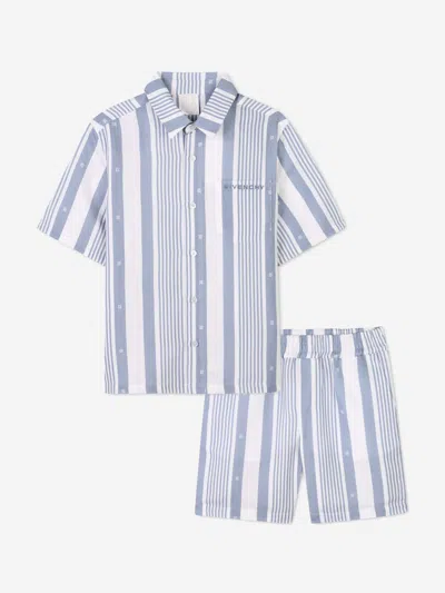 Givenchy Kids' Boys Striped Linen Short Set In Blue