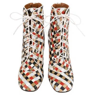 Pre-owned Givenchy Braided Leather Boots, Size 40 In Sand