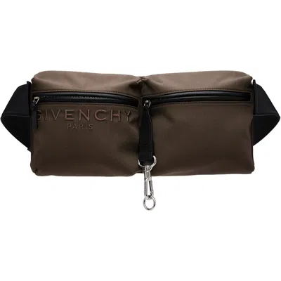 Givenchy Brown & Black Cargo Canvas Belt Bag In Taupe