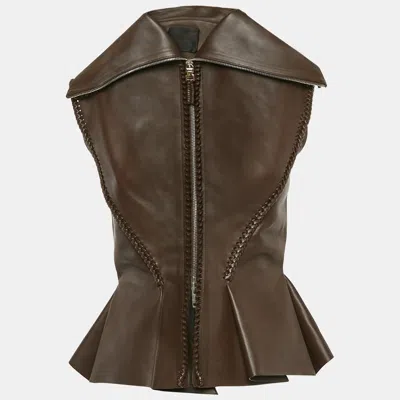 Pre-owned Givenchy Brown Braided Leather Peplum Vest S