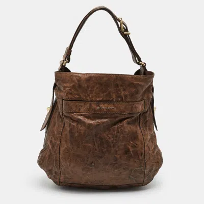 Pre-owned Givenchy Brown Distressed Leather Hobo