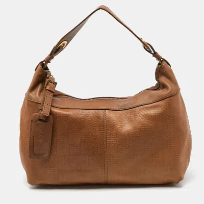 Pre-owned Givenchy Brown Embossed Logo Leather Hobo