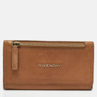 Pre-owned Givenchy Brown Leather Flap Continental Wallet