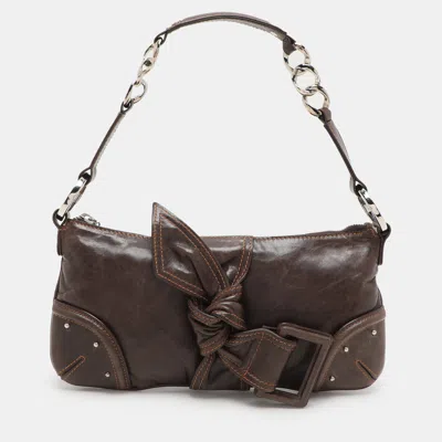 Pre-owned Givenchy Brown Leather Knot Detail Chain Shoulder Bag