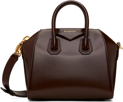 Givenchy Brown Mini Antigona Bag In 202-ebony Brown