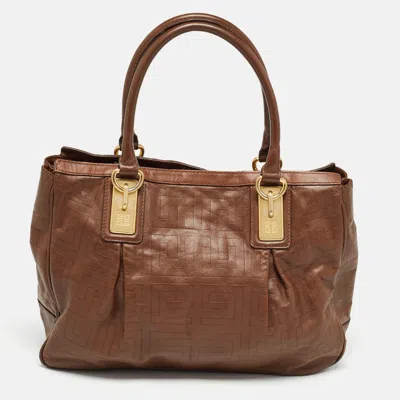 Pre-owned Givenchy Brown Monogram Embossed Leather Tote