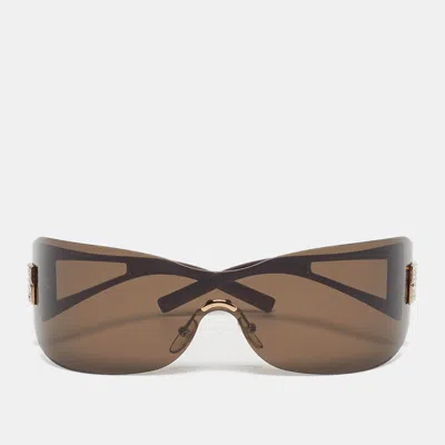 Pre-owned Givenchy Brown Sgv 172s Crystal Embellished Shield Sunglasses