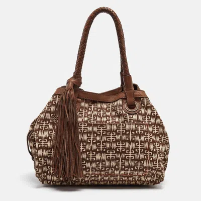 Pre-owned Givenchy Brown Signature Canvas And Leather Braided Handle Shoulder Bag