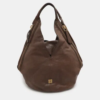 Pre-owned Givenchy Brown Textured Leather Small Tinhan Hobo Bag
