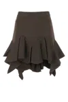 Givenchy Viscose Skirt With Elastic Waist And Ruffle Detail In Dark Brown