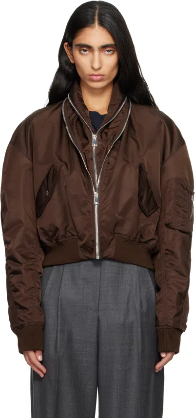 GIVENCHY BROWN ZIPPED SHAWL COLLAR BOMBER JACKET