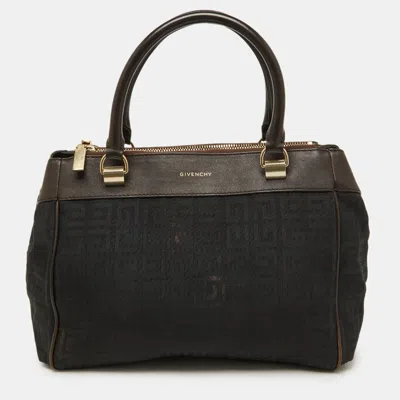 Pre-owned Givenchy Brown/black Monogram Canvas And Leather Double Zip Tote