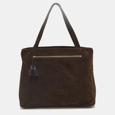 Pre-owned Givenchy Brown/black Monogram Corduroy And Fabric Reversible Tote