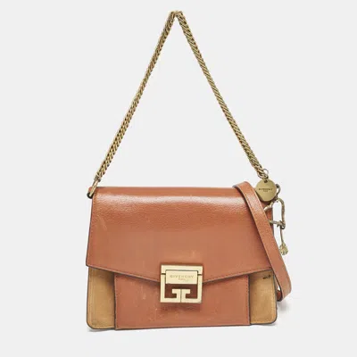 Pre-owned Givenchy Brown/orange Leather And Suede Small Gv3 Shoulder Bag
