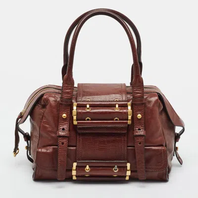 Pre-owned Givenchy Buckle Flap Dark Brown Leather Satchel
